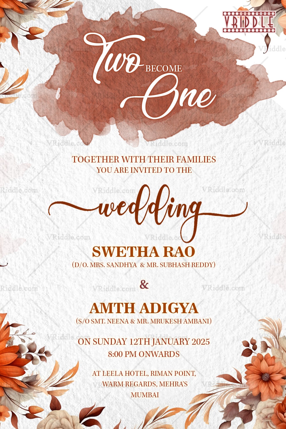 Botanical Boho Chic Style Wedding Invitation Card with Floral Bliss Theme