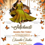 Butterfly Garden Mehndi Ceremony Invitation Card with Floral Swing Theme