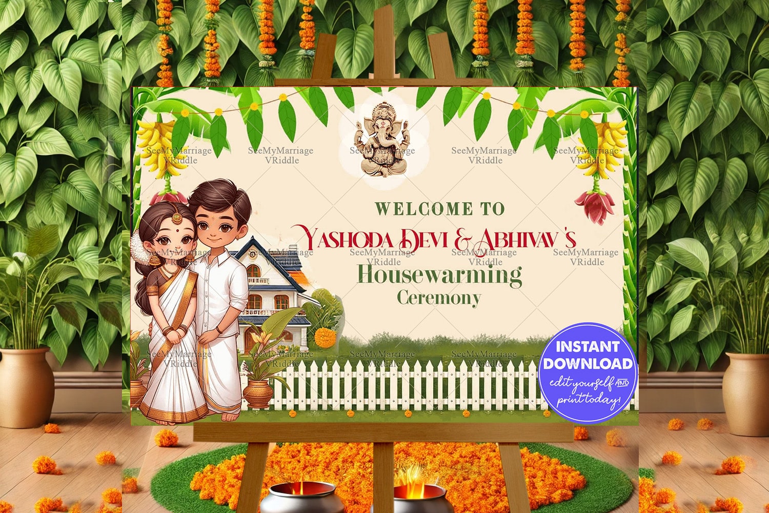 Cartoon Couple Theme Housewarming Welcome Poster