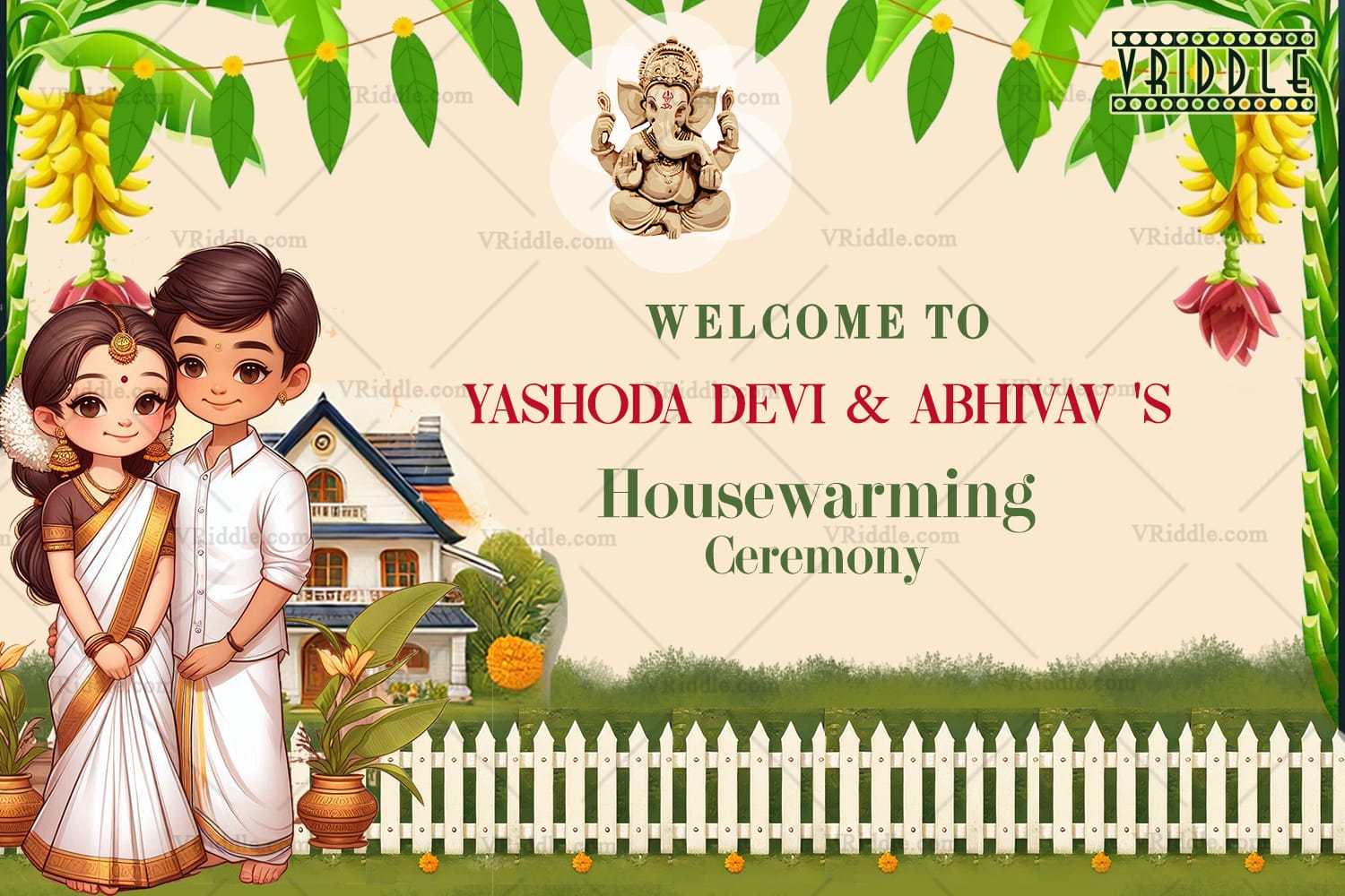 Cartoon Couple Theme Housewarming Welcome Poster