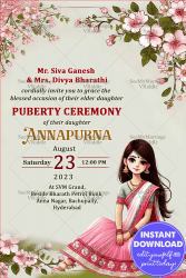 Cherry Blossom Theme Puberty Ceremony Invitation Card