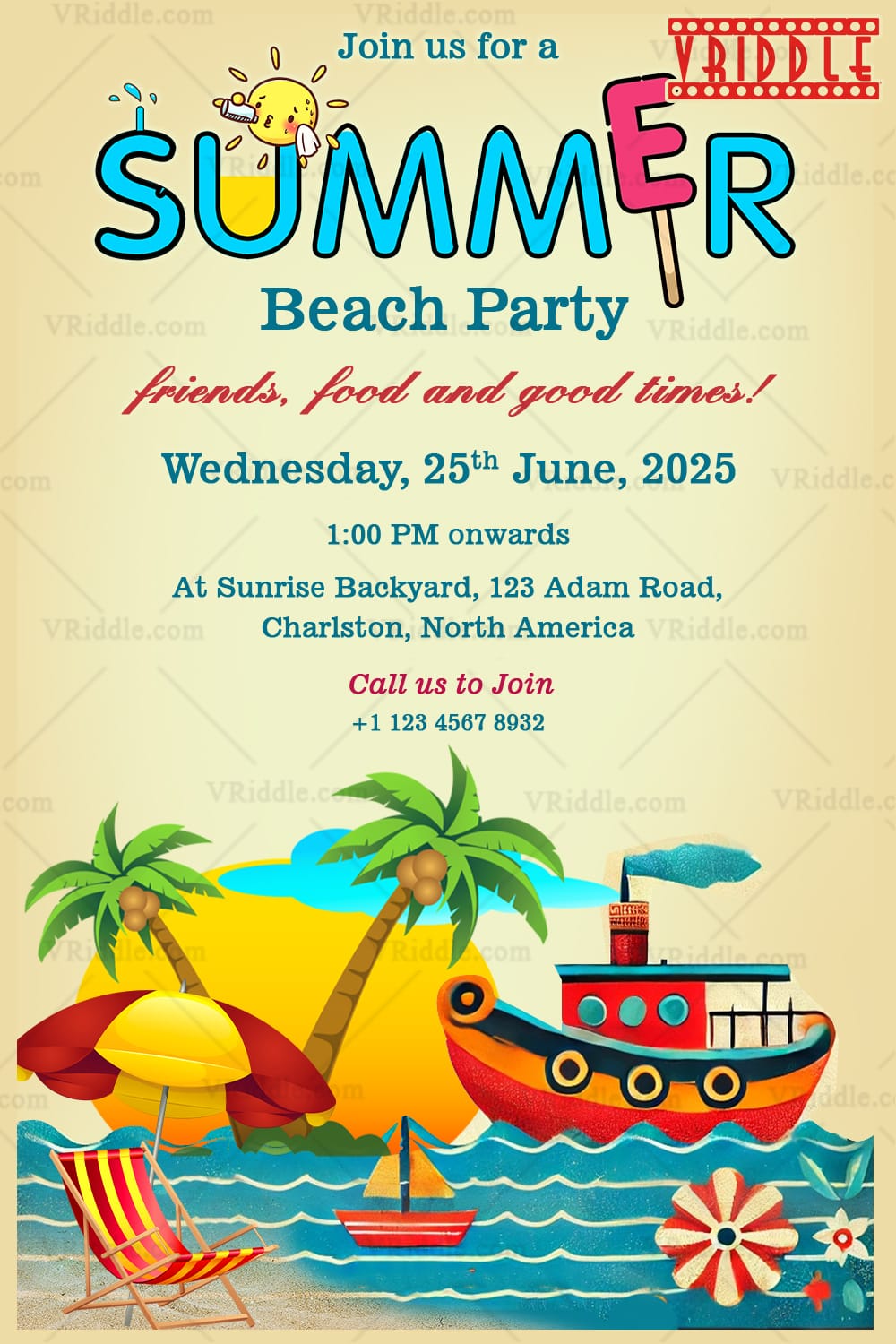 Coastal Fiesta Theme Summer Beach Party Invitation Card