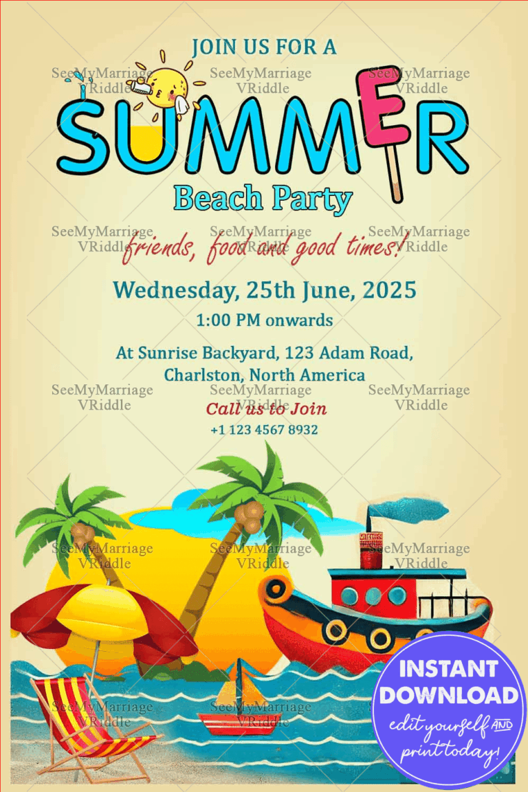Coastal Fiesta Theme Summer Beach Party Invitation Card