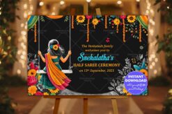 Colorful Blooms Half Saree Ceremony Welcome Poster with Swing Theme