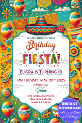 Colorful Fiesta Theme Birthday Bash Party Invitation