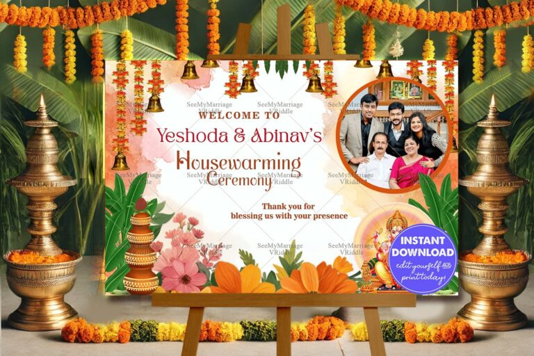 Colorful Flowers Theme Housewarming Ceremony Welcome Poster with Add Photo Background