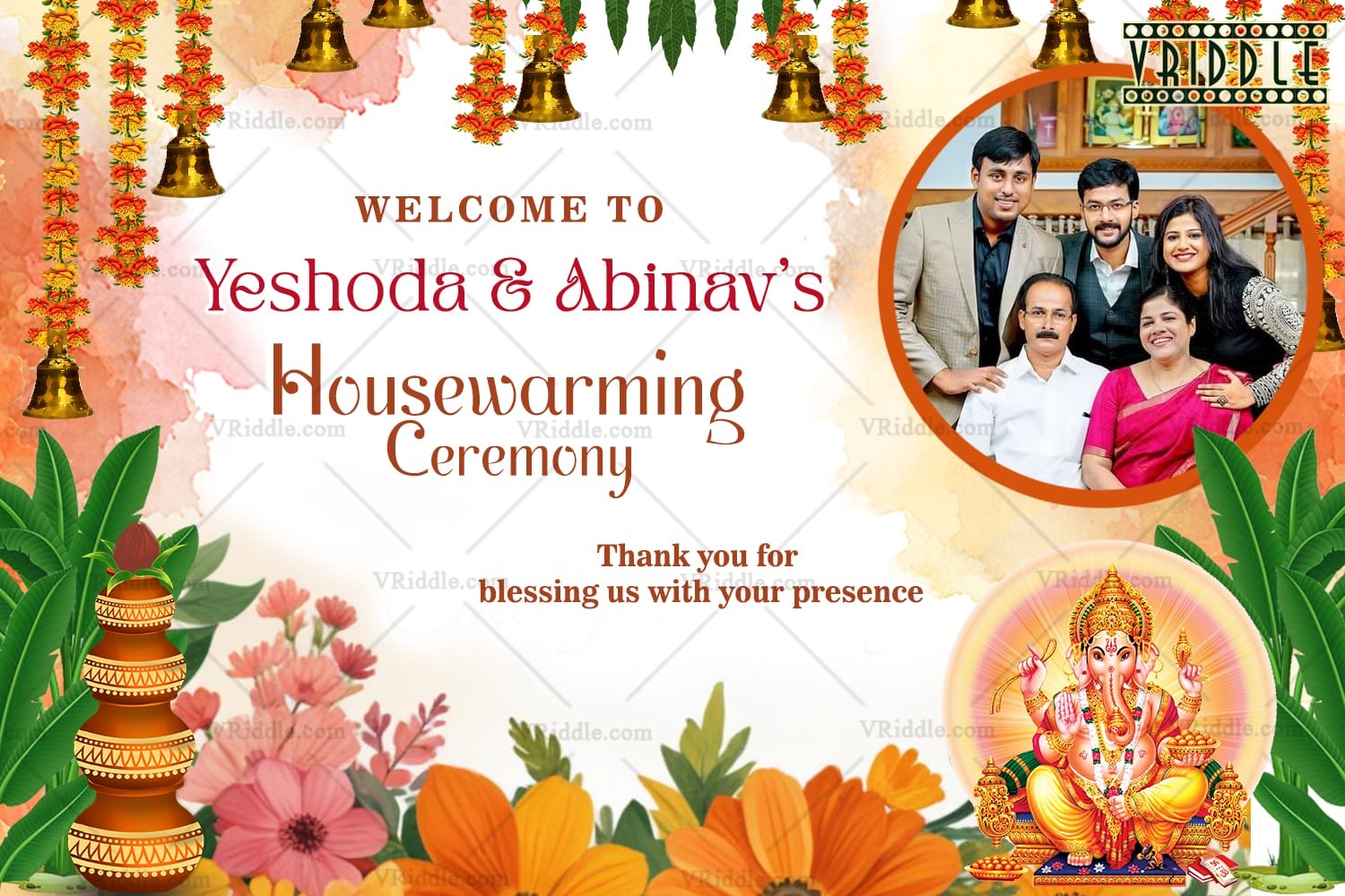 Colorful Flowers Theme Housewarming Ceremony Welcome Poster with Add Photo Background