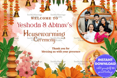 Colorful Flowers Theme Housewarming Ceremony Welcome Poster with Add Photo Background