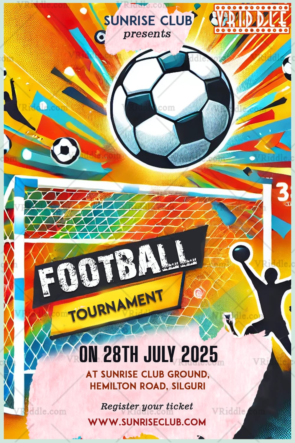 Colorful Kickoff Football Tournament Invitation Card with Energetic Visuals
