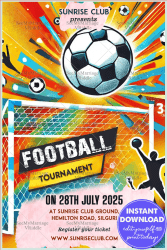 Colorful Kickoff Football Tournament Invitation Card with Energetic Visuals