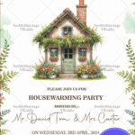 Cottage Charm Housewarming Party Invitation Card with Floral Theme Background