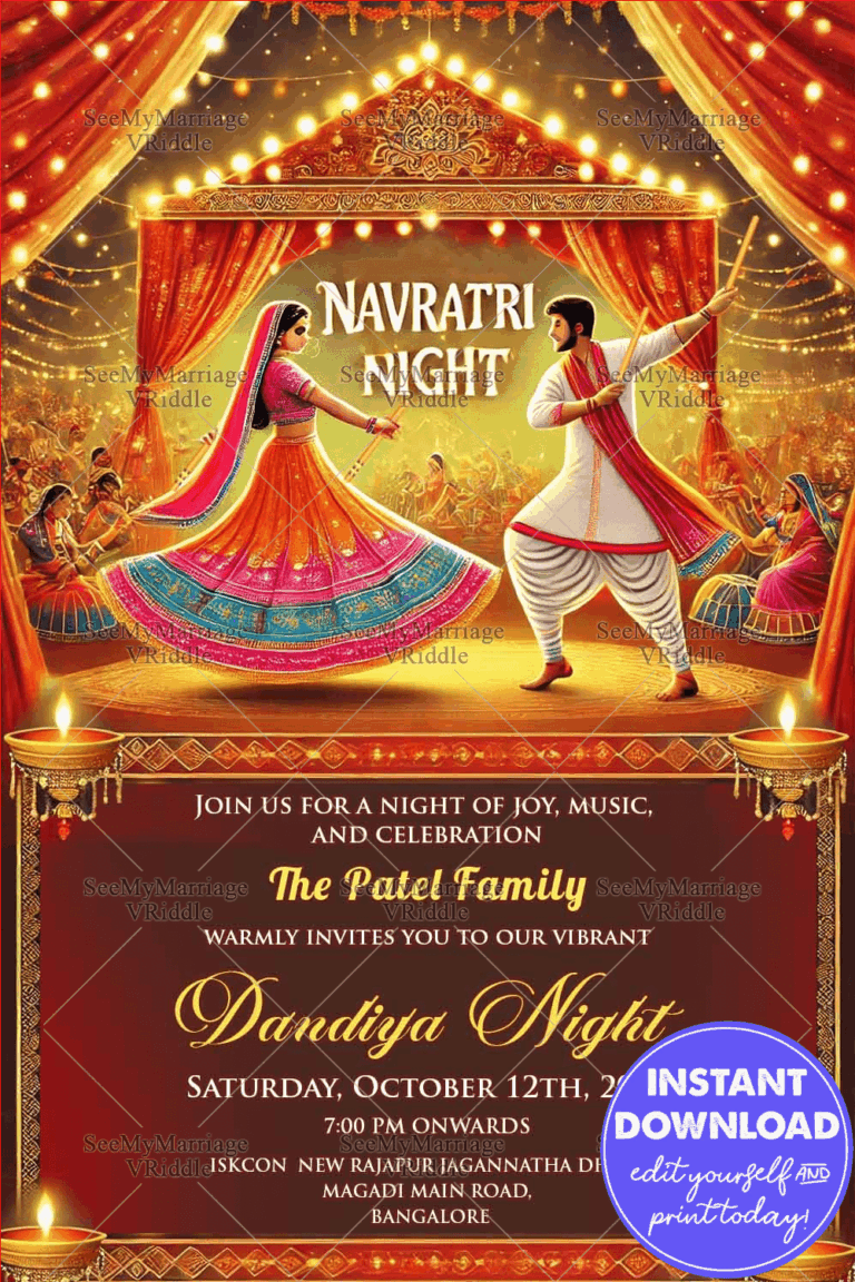 Dazzling Dandiya Night Celebration Invitation Card with String Lights Decor