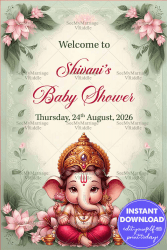 Divine Lotus Theme Baby Shower Welcome Poster with Ganesha Illustration