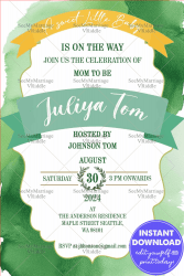 Emerald Splash Theme Baby Shower Invitation Card