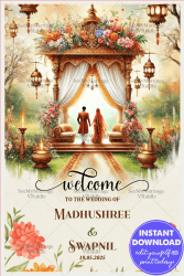 Enchanted Garden Theme Marathi Wedding Welcome Poster with Mandap Background