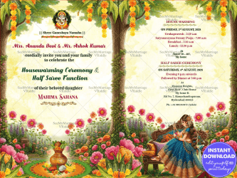 Ethereal Garden Housewarming and Halfsaree Ceremony Invitation Card with Floral Theme