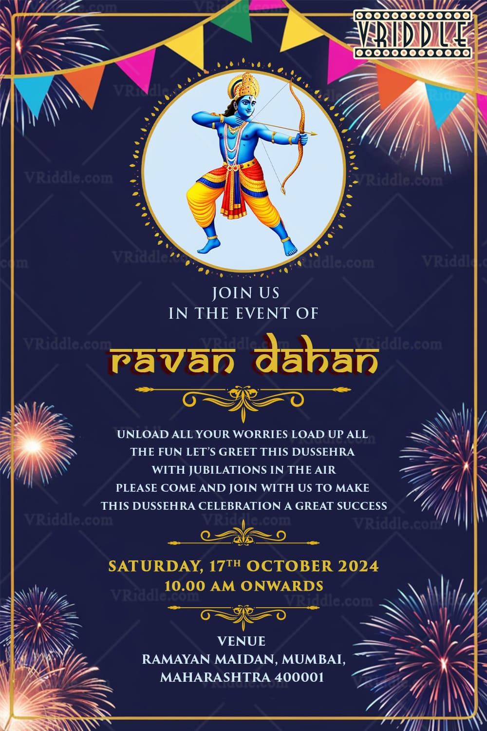 Festival Flares Theme Dussehra Celebration Invitation Card