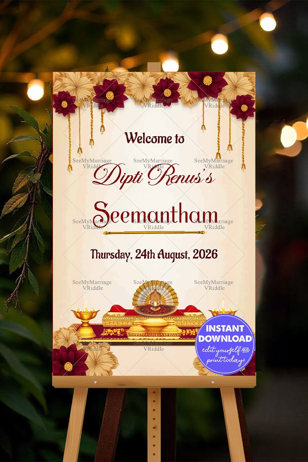 Festive Theme Seemantham Welcome Poster Mockup