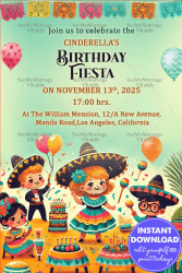 Fiesta Themed Birthday Party Celebration Invitation Card with Joyful Cartoons Illustration