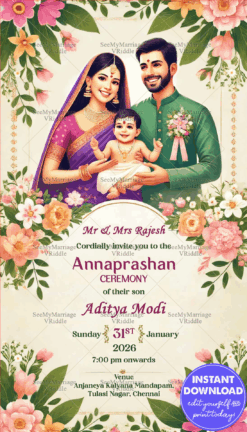 Floral Annaprashan Invitation Traditional Family Celebration Design