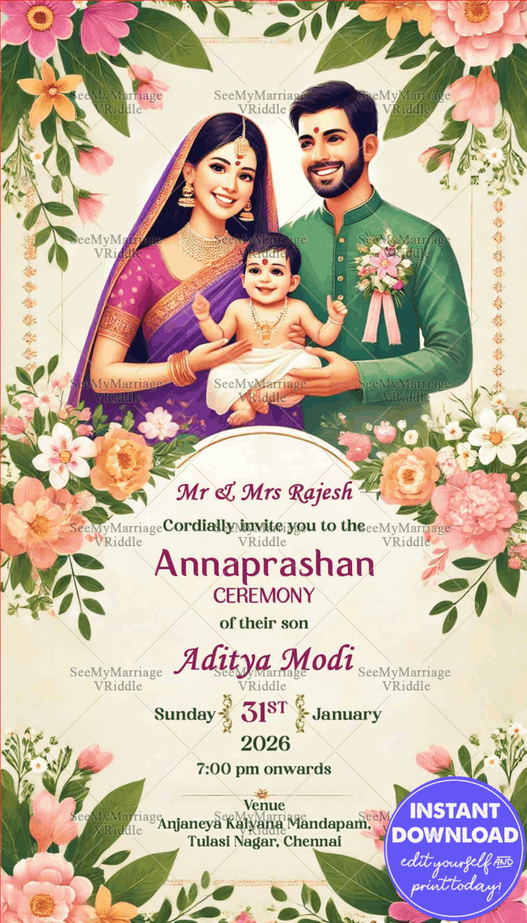 Floral Annaprashan Invitation Traditional Family Celebration Design