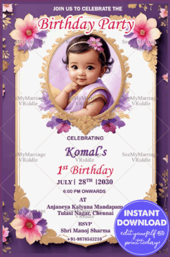 Floral Birthday Invitation Elegant 1st Celebration Design