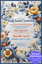 Floral Blossoms Half Saree Ceremony Invitation Card with Pastel Theme