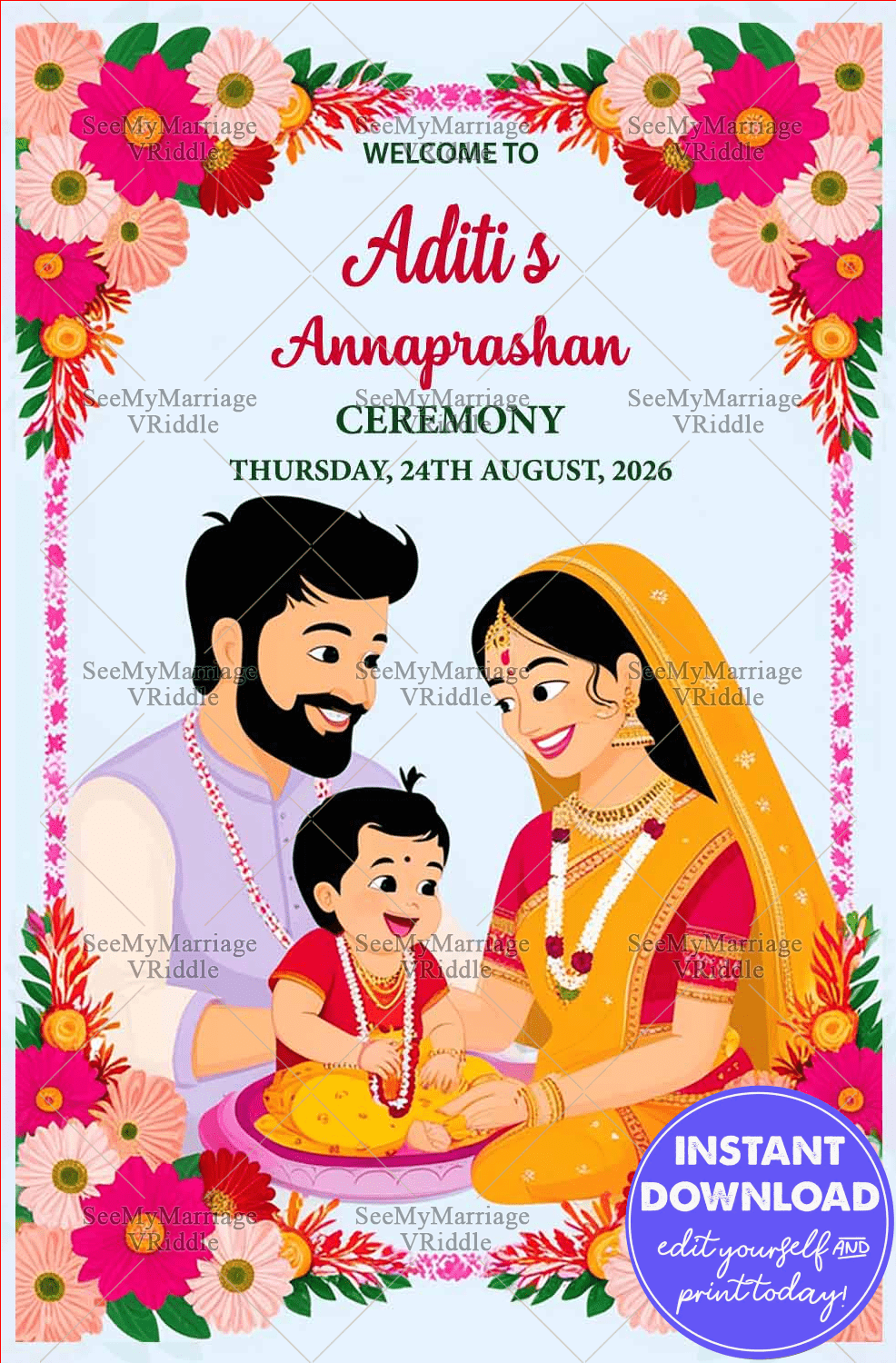 Floral Family Annaprashan Invitation Card