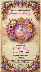 Floral Frame Invitation Elegant 1st Birthday Celebration