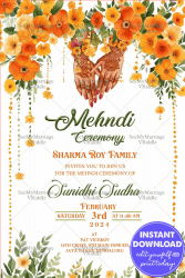 Floral Henna Hand Theme Vibrant Mehndi Ceremony Invitation