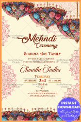 Floral Parasol Mehndi Ceremony Invitation Card with Cream Theme Background