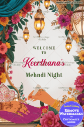 Floral Radiance Mehndi Night Welcome Poster with Lanterns Decor