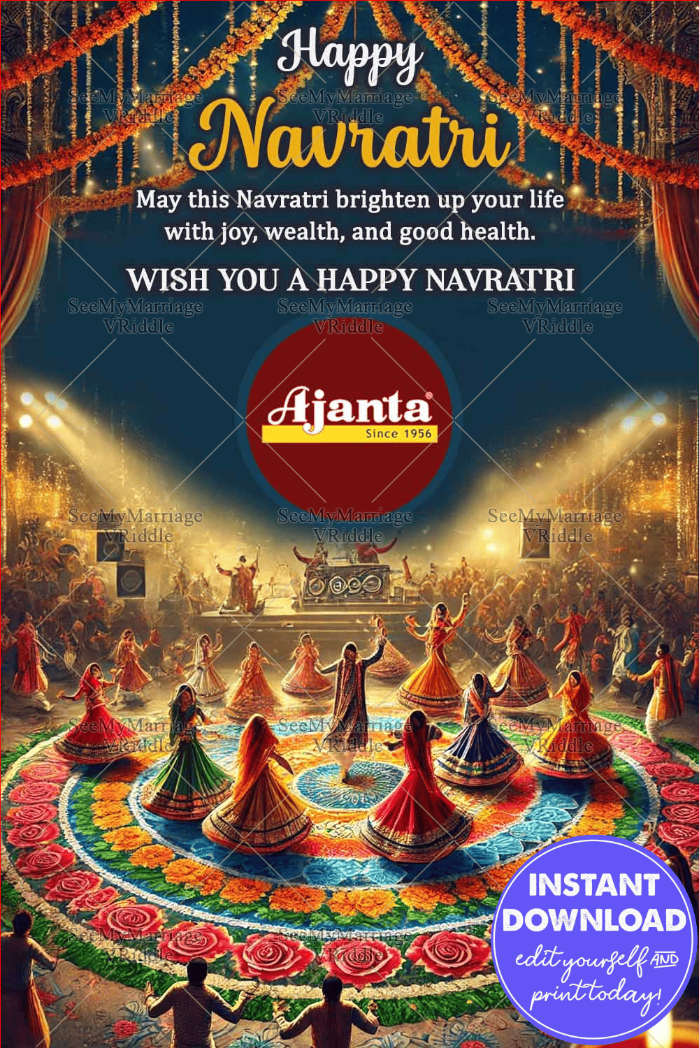 Floral Rangoli Theme Navratri Festival Celebration greeting card