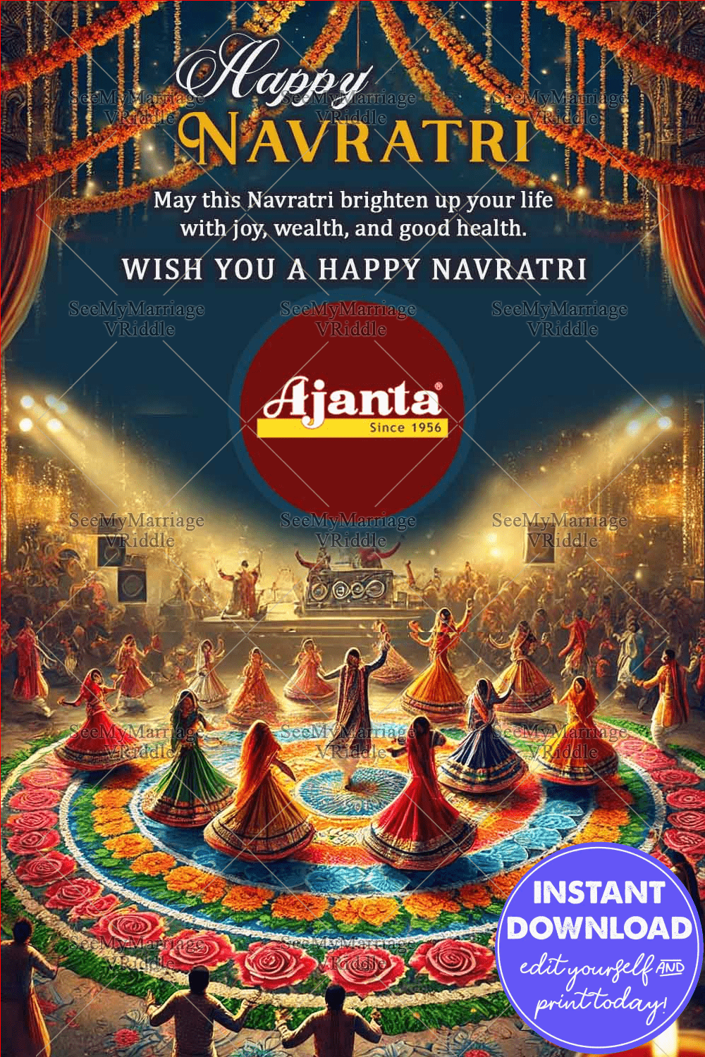 Floral Rangoli Theme Navratri Festival Celebration greeting card