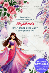 Flowery Twirl Theme Half Saree Ceremony Welcome Poster