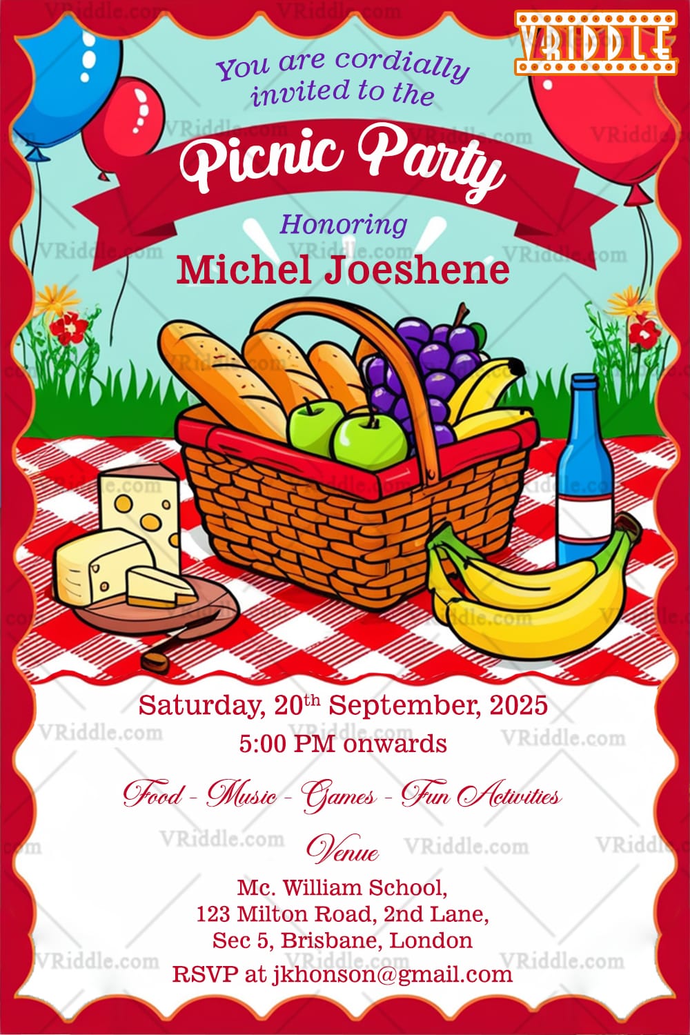 Fruits Basket Theme Picnic Party Invitation Card