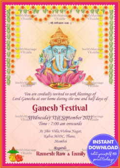Ganesh Chaturthi Pink Greeting Card