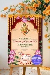 Ganesha Theme Housewarming Welcome Poster with Marigold Decor Ganesha Theme Housewarming Welcome Poster with Marigold Decor