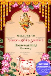 Ganesha Theme Housewarming Welcome Poster with Marigold Decor