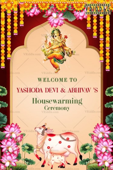 Ganesha Theme Housewarming Welcome Poster with Marigold Decor