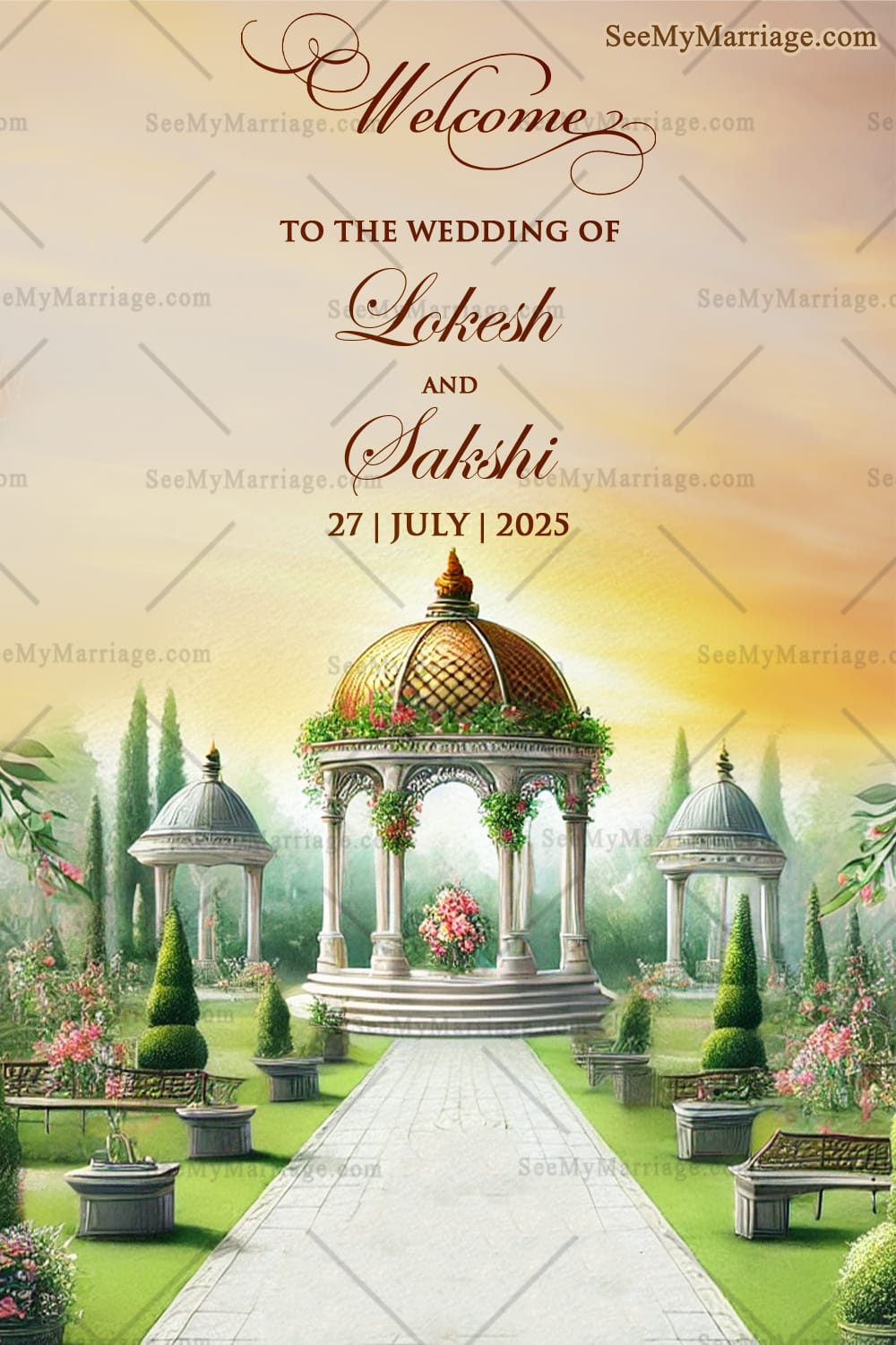 Garden Gazebo Theme Marathi Wedding Ceremony Welcome Poster