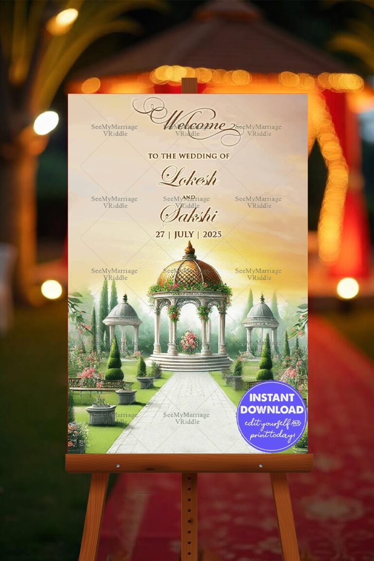 Garden Gazebo Theme Marathi Wedding Ceremony Welcome Poster
