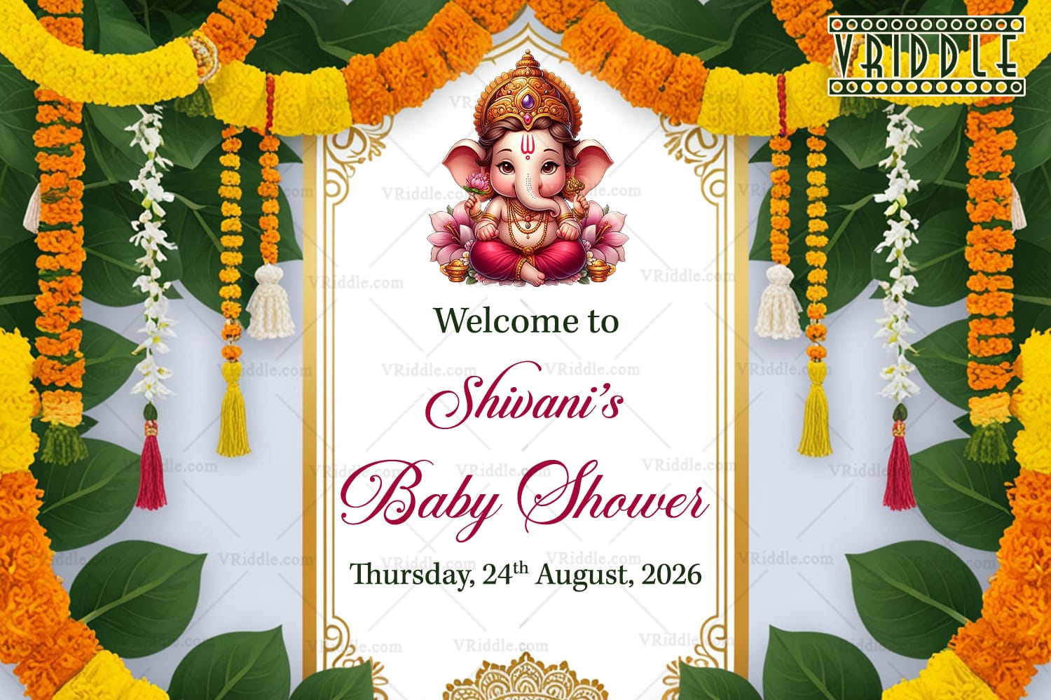 Garlands Ganesha Theme Baby Shower Welcome Poster