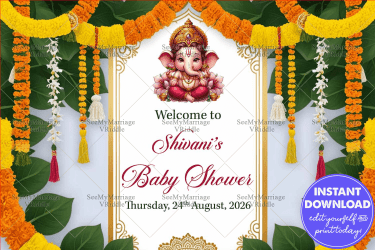 Garlands Ganesha Theme Baby Shower Welcome Poster