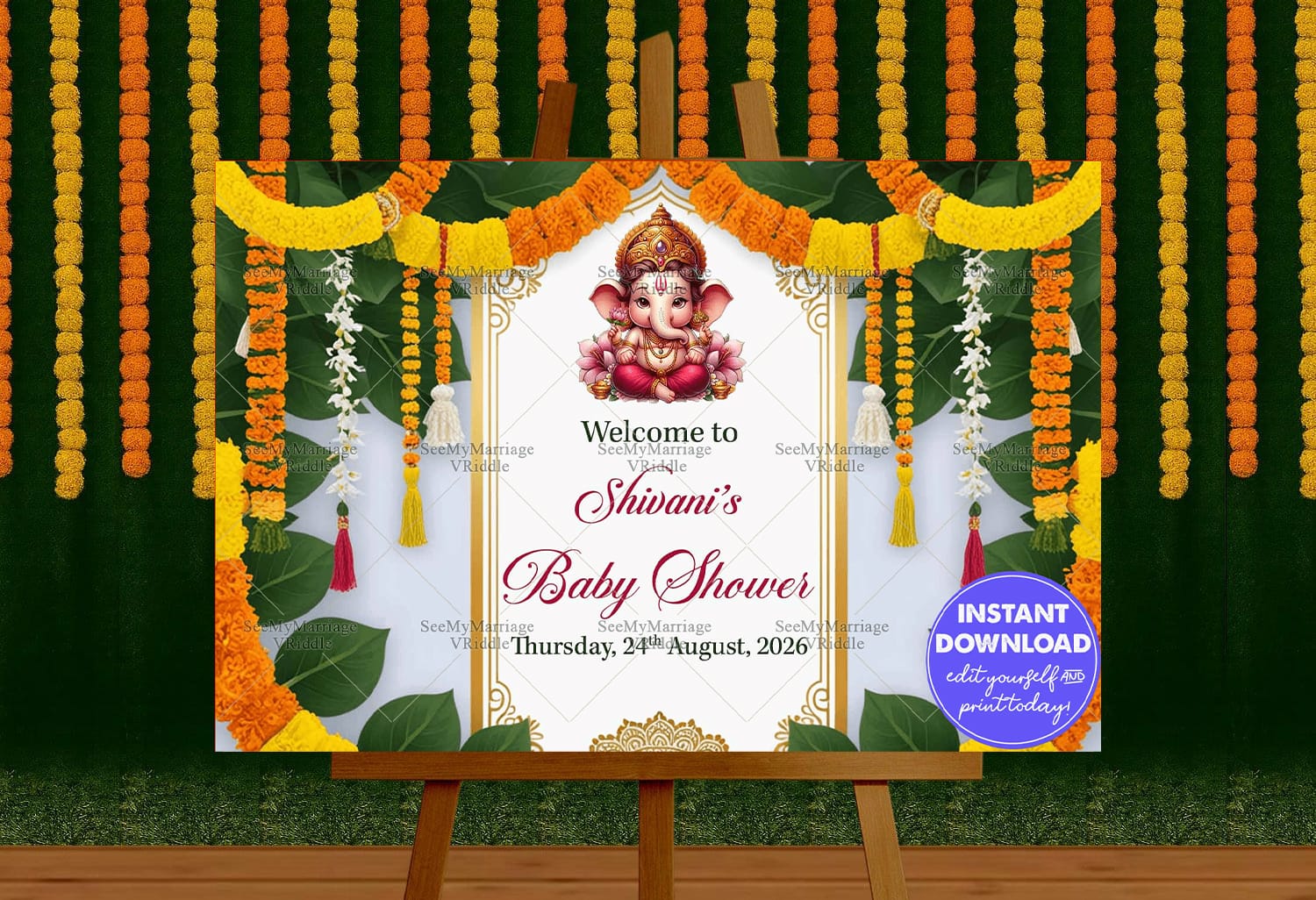 Garlands Ganesha Theme Baby Shower Welcome Poster Mockup
