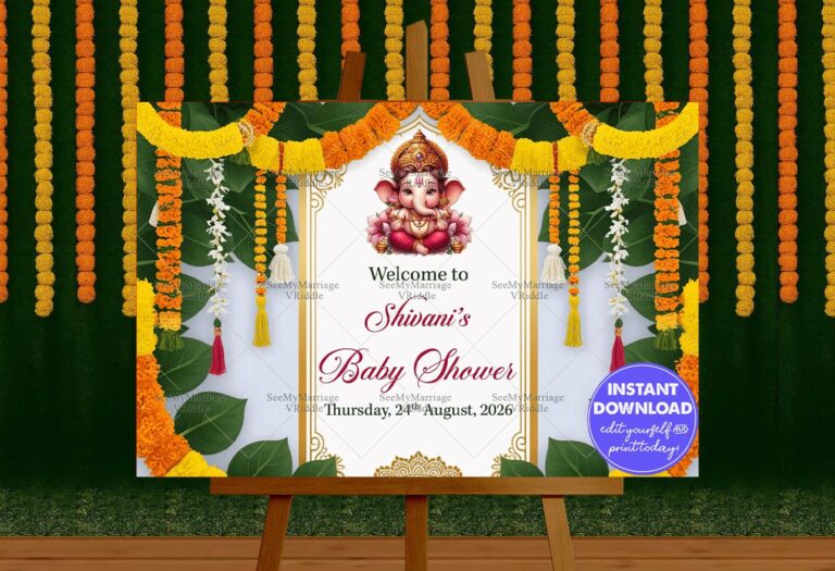 Garlands Ganesha Theme Baby Shower Welcome Poster