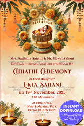 Golden Cradle Chhathi Ceremony Invitation Card with Sunflower Theme Background