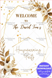 Golden Florals Theme Housewarming Welcome Poster