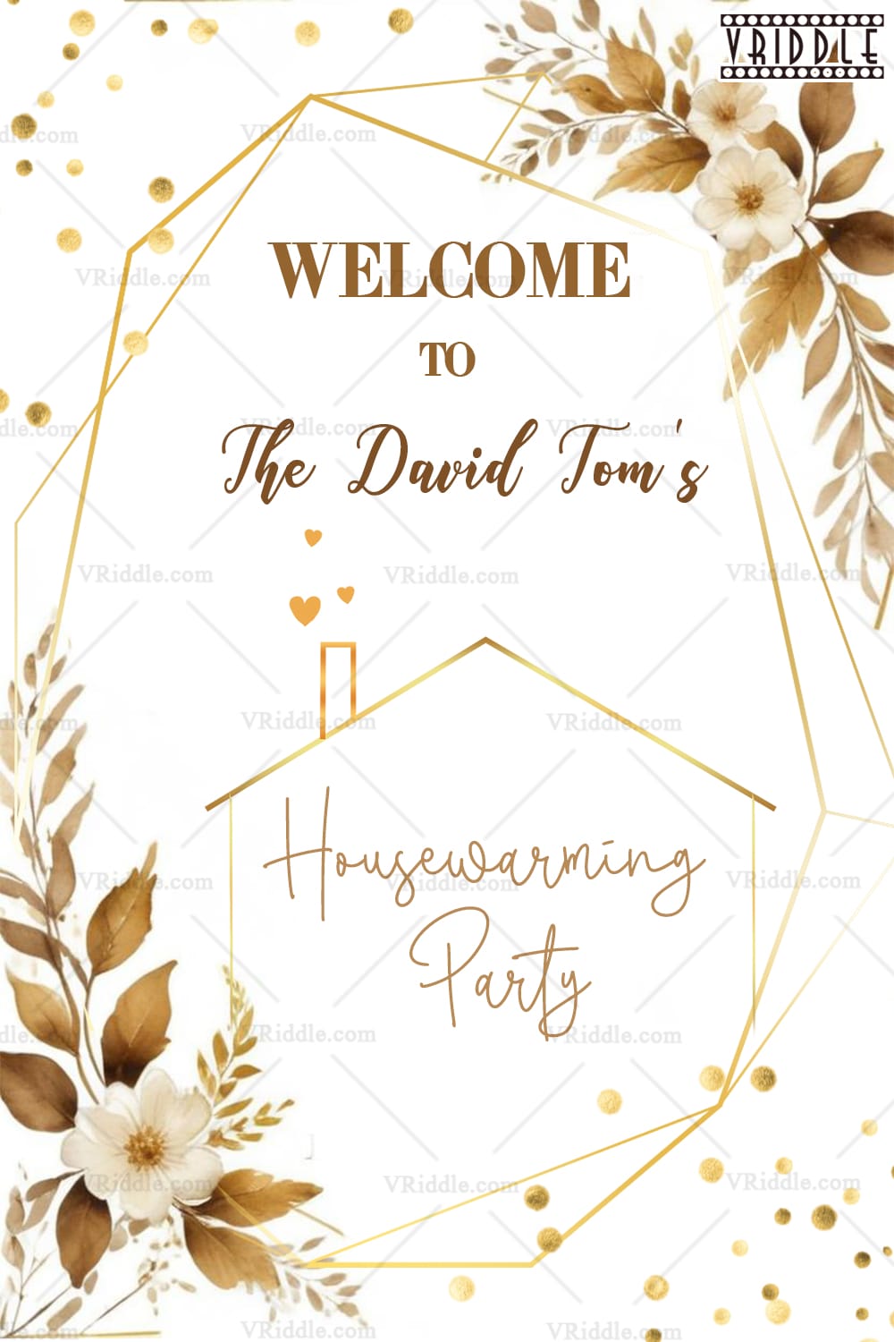 Golden Florals Theme Housewarming Welcome Poster