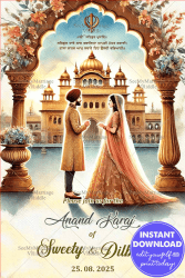 Golden Gurdwara Theme Punjabi Anand Karaj Wedding Ceremony Welcome Poster